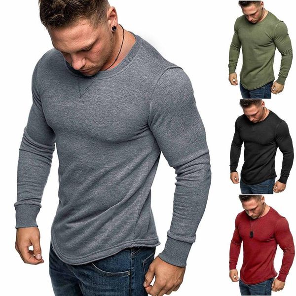 

men sweatshirts hoodies autumn casual pure color o-neck splicing long sleeve shirt fashion long sleeve blouse streetwear #40, Black