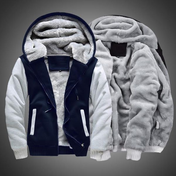 

2020 zipper jacket hoodies warm coat fur winter colorblock sweatshirt men jackets fleece male hooded for lined oskrf, Black;white