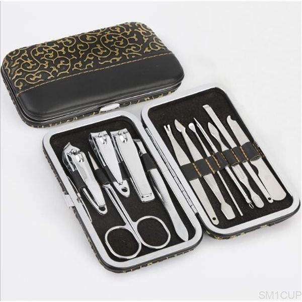 

12pcs stainless steel manicure tool kit scissors nail art clipper pedicure scissor tweezer knife ear pick utility mnicure set dhl