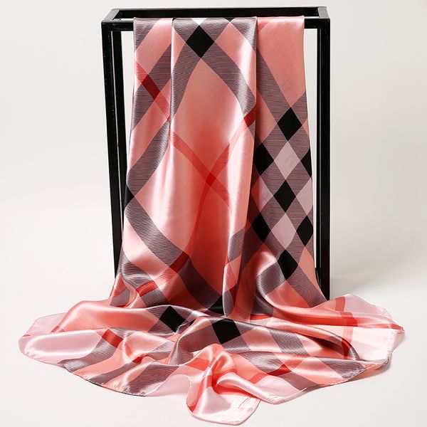 

plaid & tartan style women luxury scarfs silk 90cm 35.43inch square scarves silk scarf women designer scarfs pashmina headband, Blue;gray