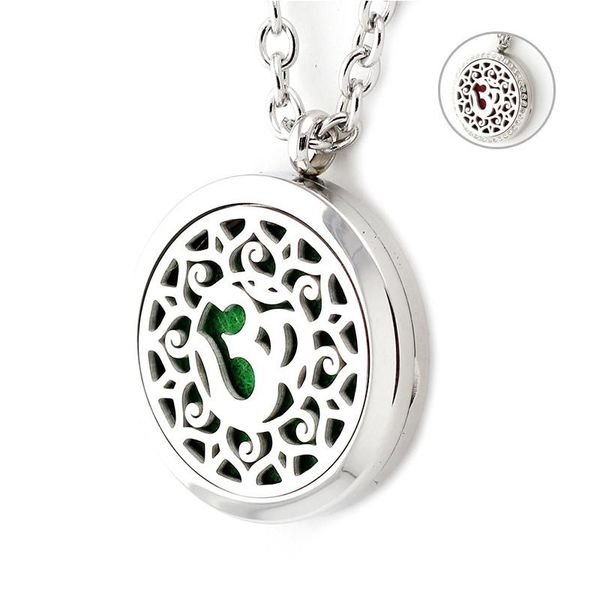 

new silver om yoga lotus aroma pendant 30mm magnetic 316l stainless steel essential oil diffuser locket necklace for women