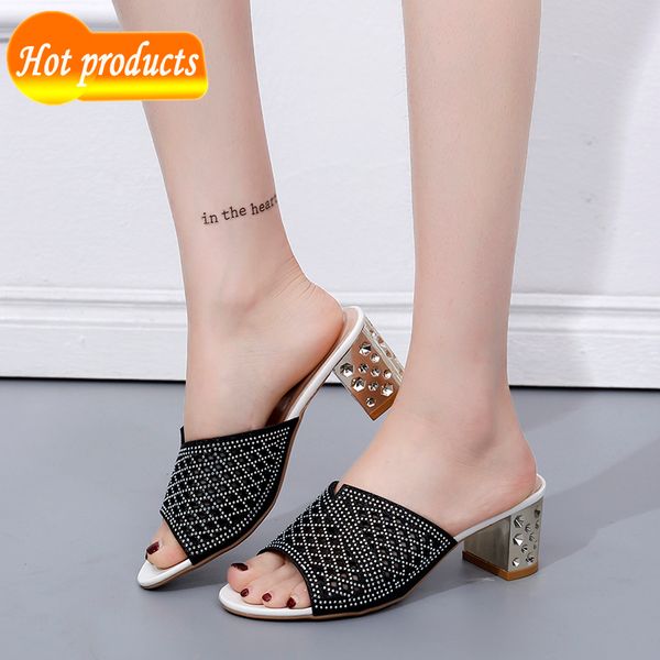 

2021 the new summer sandals peep toe and gross leaps outside chinese blades high leap ladies strass women beach shoes u568, Black
