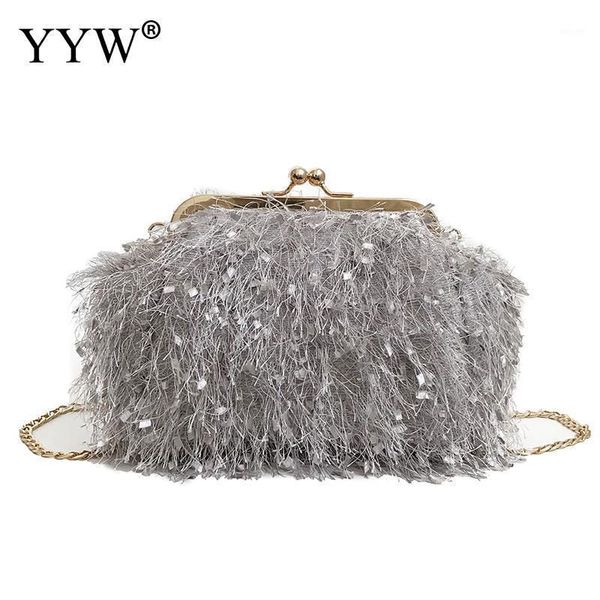 

evening bags fashion fluffy tassel women chic messenger bag solid designer shoulder handbag bolso mujer purse1