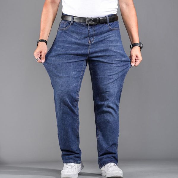 

men's jeans plus stretch big size 29 - 44 46 48 90% cotton straight denim men 20020 spring, Blue