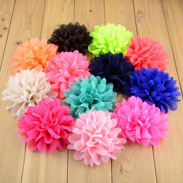 

50pcs/lot 32 colors u pick fashion 4'' big chiffon fabric flowers for girl headband hair accessories fh03 y200710, Slivery;white