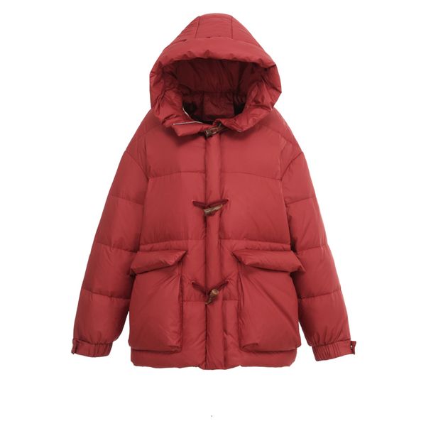 

winter white duck feather hoodies and horn buttons, women's loose coats, parca with big warm pockets, clothes, 2020