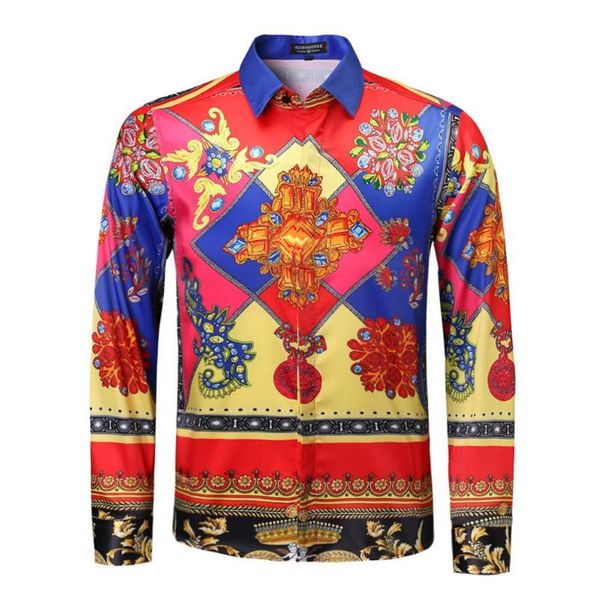 

2020 new floral flower print mens shirts casual slim fit baroque party prom formal shirts for men, White;black