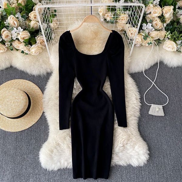 

2021 new thin female singiny mesh pencil dress puff-neck elastic warm winter jumper nightgown y893, Black;gray