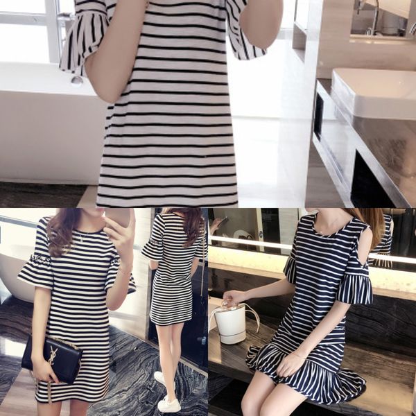 

9.9 t-shir summer new sriped crew neck loose oversized 9.9 t t-shirt summer new striped pullover dress dresscrew neck pullover loose oversiz, Black;gray