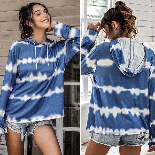 

women's hoodies & sweatshirts tie dye striped long sleeve pullover sweatshirt blue, Black