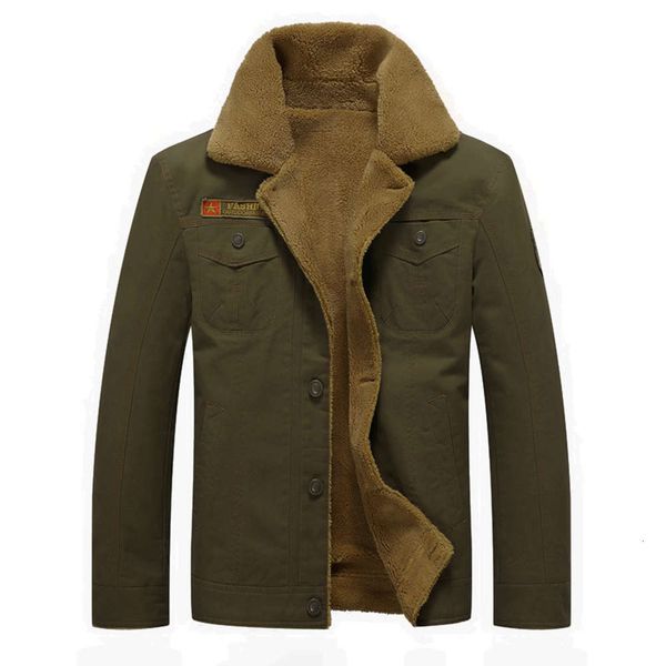 

autumn winter plush and thick lapel casual loose military work large men's jacket, Black