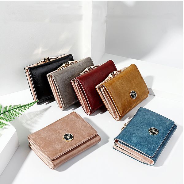

short ladies wallet multifunctional leather coin fashion clasp miniature, Red;black