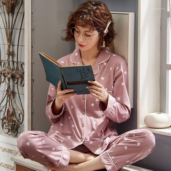 

women's sleepwear pajamas women's cotton spring autumn long-sleeved ins fashion korean style loose large size casual sleep set 2pc, Black;red