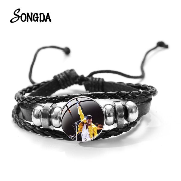 

leather 2020 bracelet freddie cabochon glass mercury band queen lead singer p multilayer braided bracelet