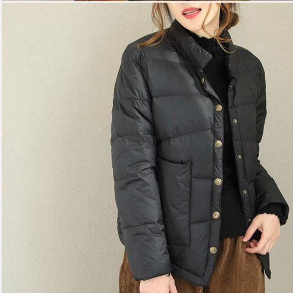 

white duck down jackets matt fabric winter coat women casual warm parka women's outerwear, Black