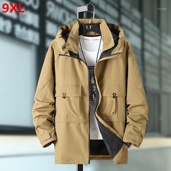 

spring tide big size man tooling plus size 9xl mid-length windbreaker men's loose extra large thin coat1, Tan;black