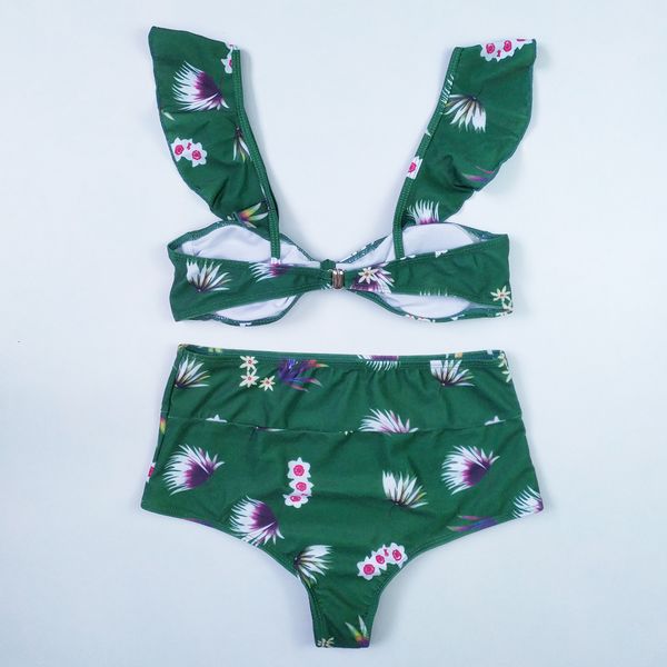 

new bikini swimsuit with high waisted triangle split print, White;black