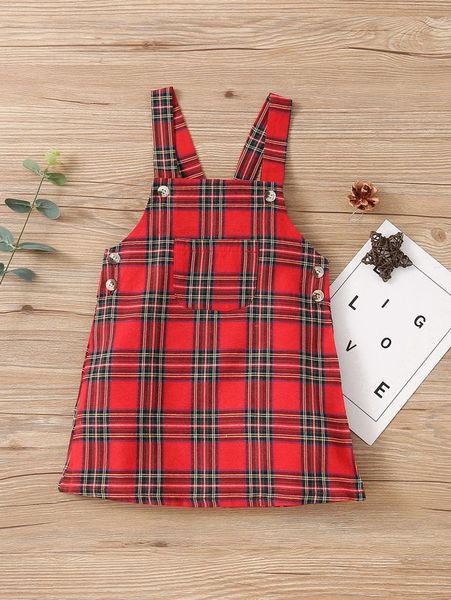

baby tartan print pocket front overall dress she, Red;yellow