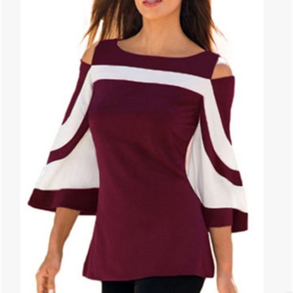 

new splicing off shoulder bat sleeve women's t-shirt, Black;brown