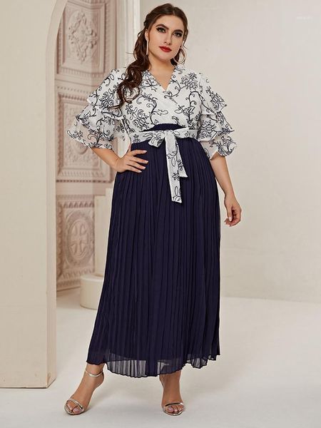 

2020 abaya long summer autumn womens ruched ladies dresses butterfly large plus size fashion elegant stitching ramadan dress1, Black;gray
