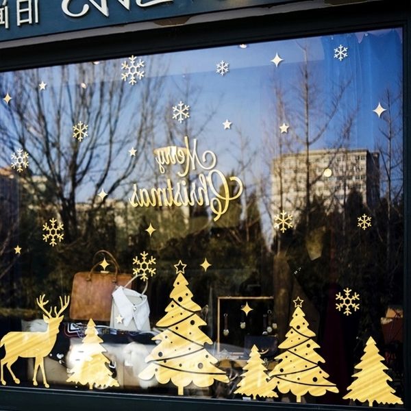 

decorate elk glass mall tree window christmas atmosphere layout restaurant shop stickers