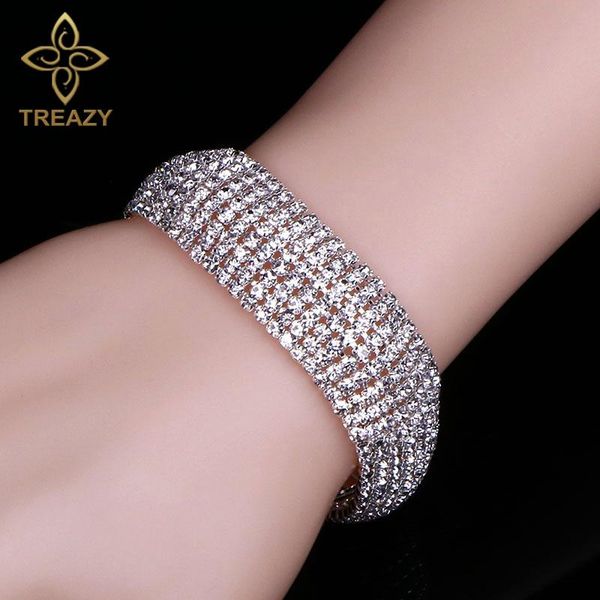 

treazy luxury 8 rows rhinestone bridal bracelets for women silver color crystal brides bracelets & bangles wedding party jewelry, Black