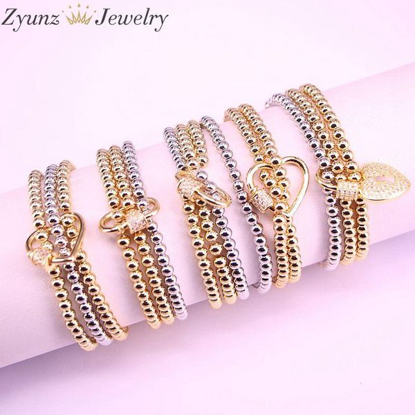 

charm bracelets 5pcs, cz micro pave connector clasp with round copper beads chain, Golden;silver