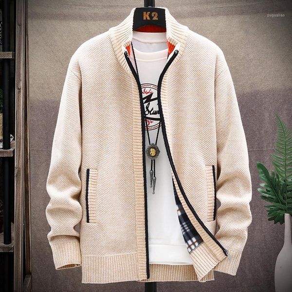 

sweater men autumn winter cardigan sweatercoats male thick faux fur wool mens sweater jackets casual knitwear plus size -4xl1, White;black