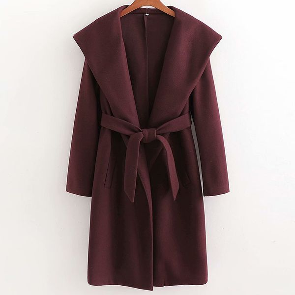 

2021 new autumn winter woolen women's solid clothing fashion women jacket belt long overcoat female casual wool coat vo2s, Black