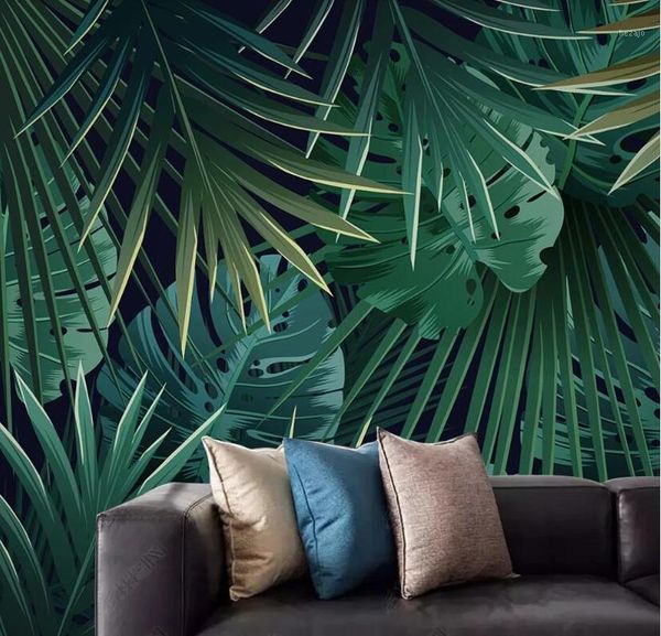 

wallpapers cjsir banana leaf mural wallpaper european tropical rainforest painting wall covering living room bedroom po decor1