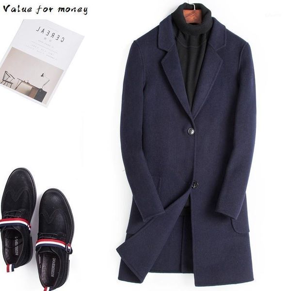 

double-sided 2020 wool coat men overcoat long jacket men slim korean mens coats and jackets casaco masculino m063 kj24531, Black