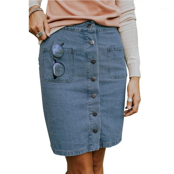 

denim skirt summer women's high waist slim single-breasted hip-wrapped pants 2020 woman famale ladies1, Black