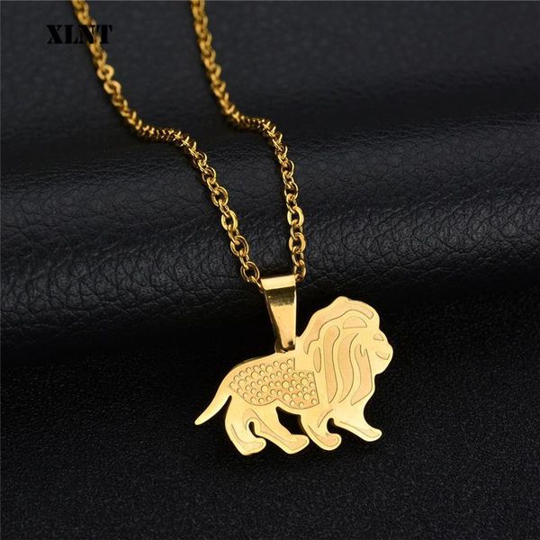 

xlnt stainless steel animal lion pendant necklace pure gold color chain hip-hop necklace jewelry for men, Silver