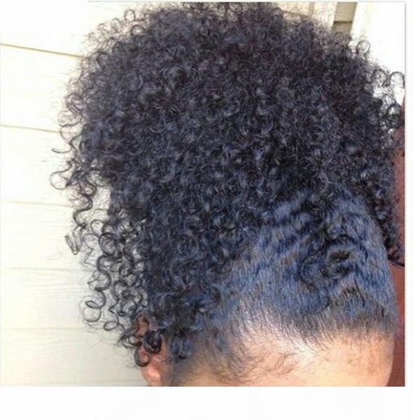 

120g short high human hair ponytails afro puff curly brazilian virgin clip in hair extensions drawstring ponytails kinky curly hair afro bun, Black