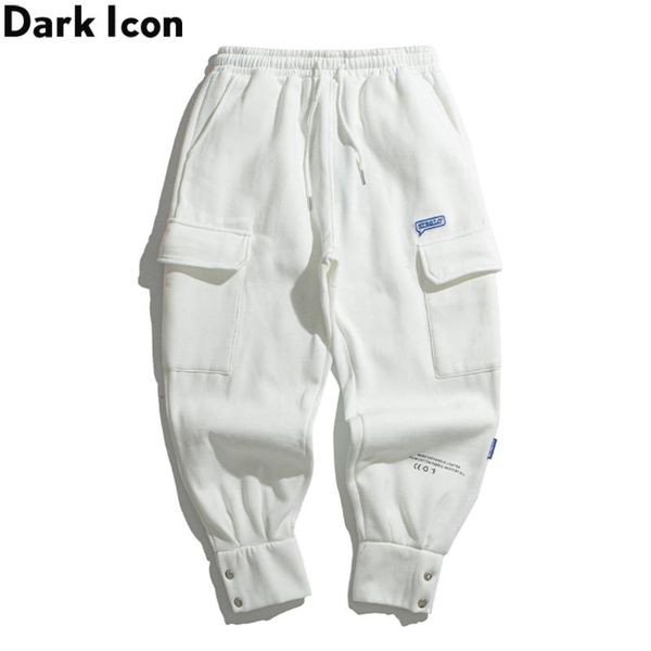 

dark side big pockets cargo pants men loose fleece harem pants jogging man trousers, Black