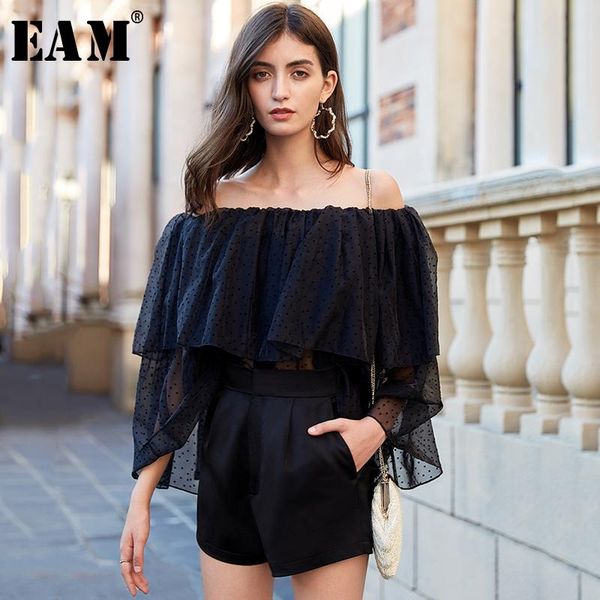 

[eam] women black brief pleated split wide leg shorts new high waist loose fit trousers fashion tide spring summer 2020 1u699, White;black