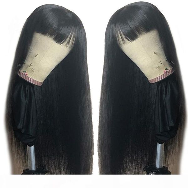

natural straight wigs with bangs brazilian human hair wigs short bob straight vrigin hair wig 360 lace frontal wigs for black women, Black;brown