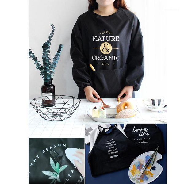 

oilproof and waterproof long-sleeved kitchen aprons for woman and man full body cover housework antifouling cleaning clothes1