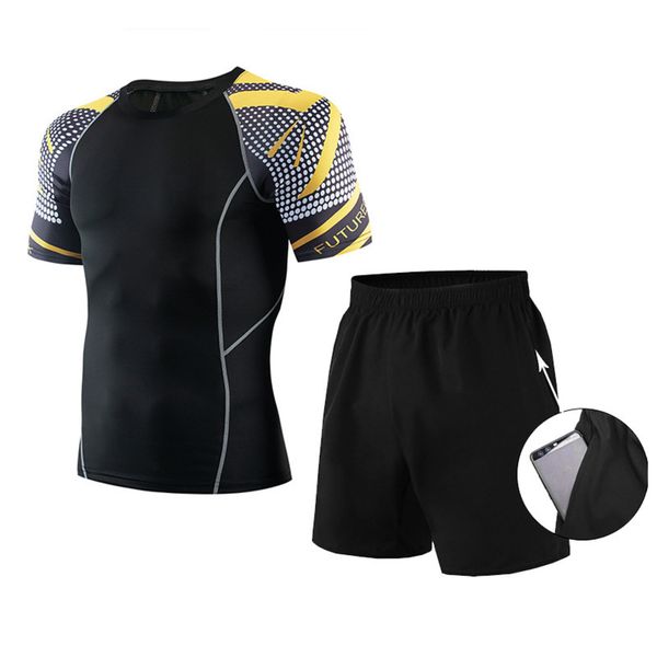 

sleeve sports fitness suit quick short dry men's running clothes gym breathable sweat absorbing sportswear, Gray