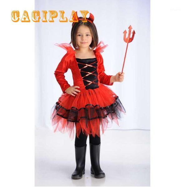 

2018 new kids carnival clothing girls red devil cosplay princess dress party vestidos halloween role play costume age 3-10 year1, Black;red