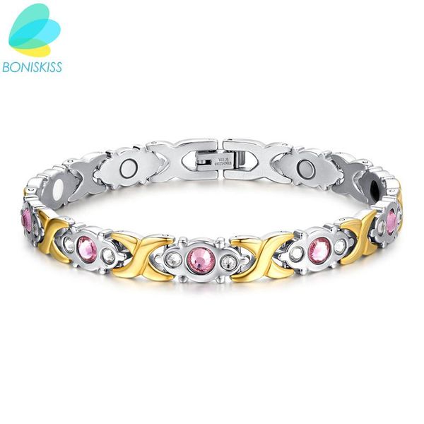 

boniskiss fashion pink crystal bracelet jewelry health magnetic bracelets for women gold bracelets & bangles pulseira feminina, Black