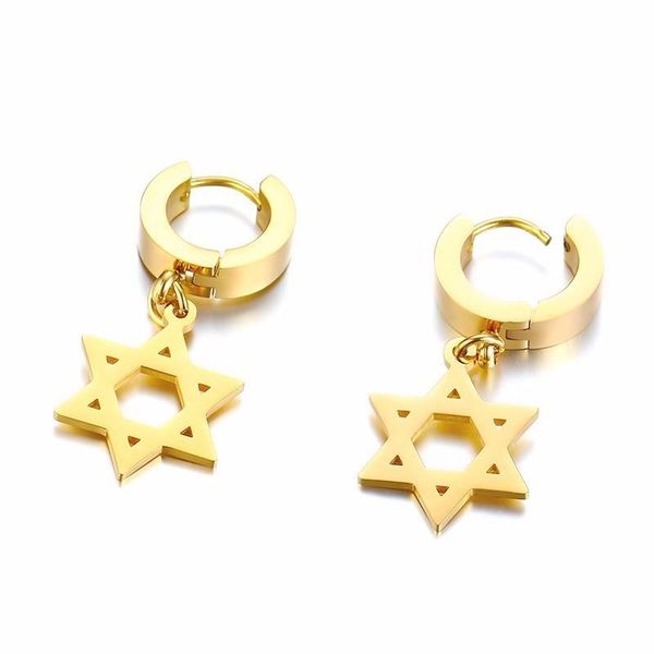 

hoop & huggie star of david stainless steel clip closure earring for women men jewelry, Golden;silver