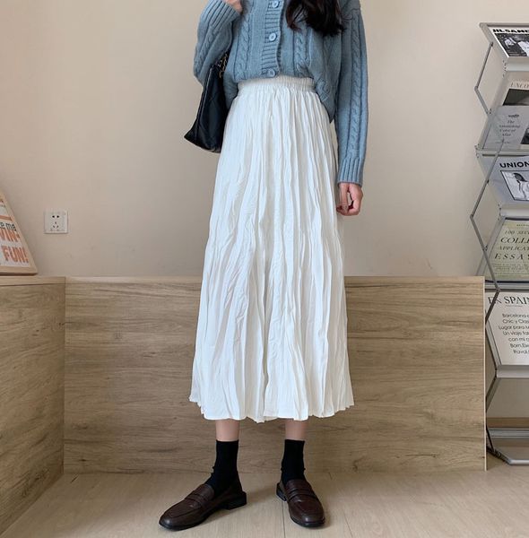 

new a line japanese harajuku autumn winter women skirt high waist solid female korean streetwear elegant long skirts plus size y1214, Black