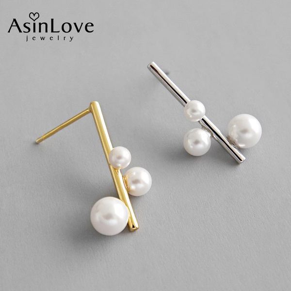 

AsinLove Unique 18K Gold Exquisite Geometric Shell Beads Drop Earrings Real 925 Sterling Silver Earrings for Women Fine Jewelry
