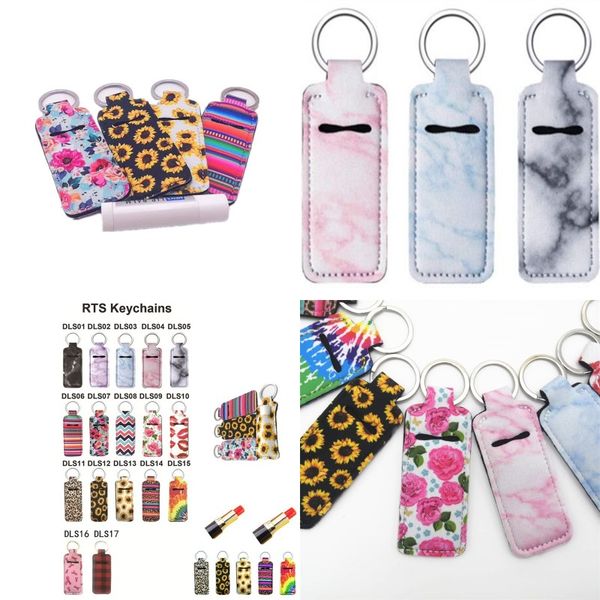 

20 style print marble color neoprene chapstick holder handy lip balm keychains neoprene lipstick holder keychain pouch 111 j2