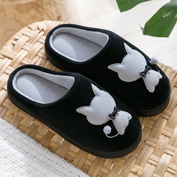 

winter slippers women new cat pattern women's indoor shoes superstar plush warm female house slippers large size 40-45 y201026, Black