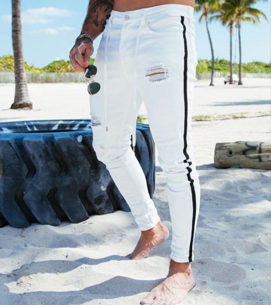 Мужская окрашенная тощая стройная фигура прямая разорванная скорректированная плиссированная на коленей джинсовые брюки джинсы S-3XL