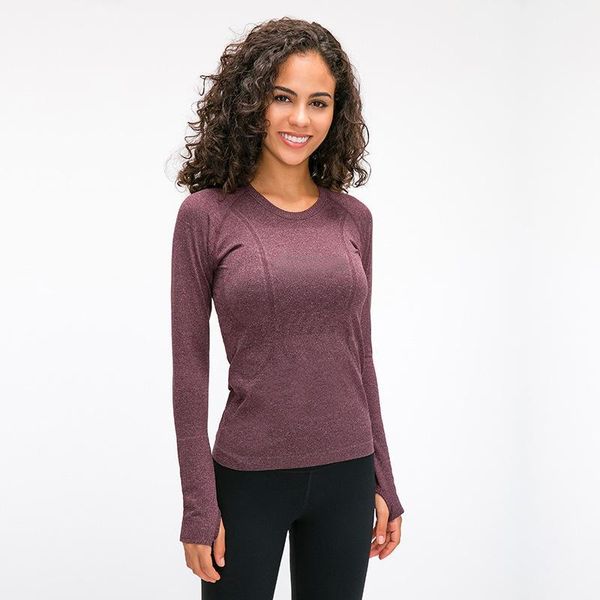 

yoga outfits women's seamless long sleeves sports fitness shirt with thumb holes breathable gym workout round neck running sportwea, White;red