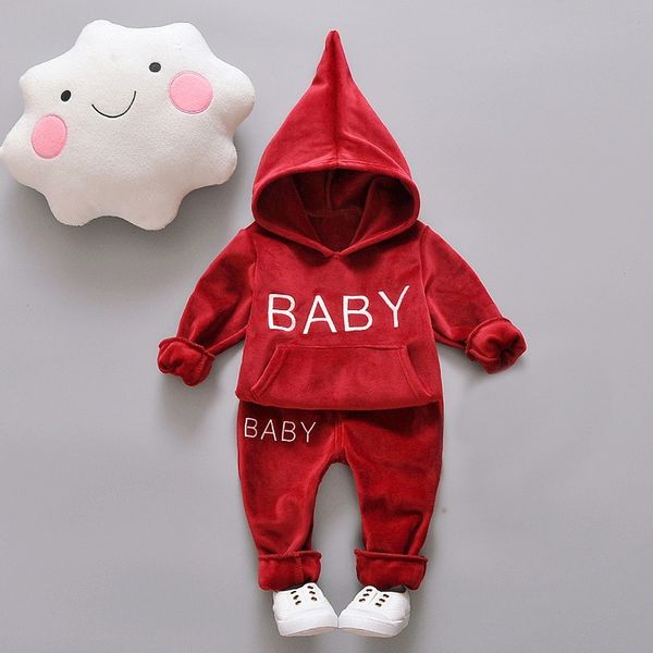 

baby girl boys clothing set for kids casual letter hooded velvet autumn spring children's sports suits clothes 1 2 3 4 years y200325, White