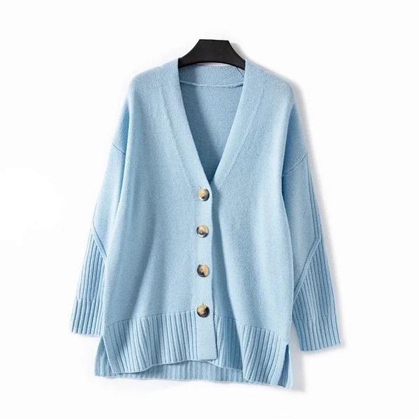 

women's knits & tees women knit cardigan sweater hem split v-neck solid color wild casual ladies autumn winter, White